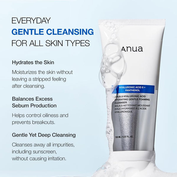 Anua 8 Hyaluronic Acid Hydrating Gentle Foaming Cleanser Nudie Glow Australia