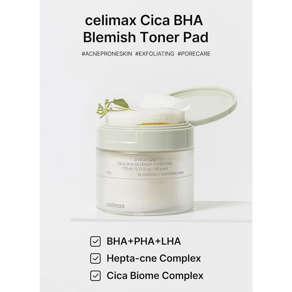 Celimax Ji Woo Gae Cica BHA Blemish Toner Pad Nudie Glow Australia