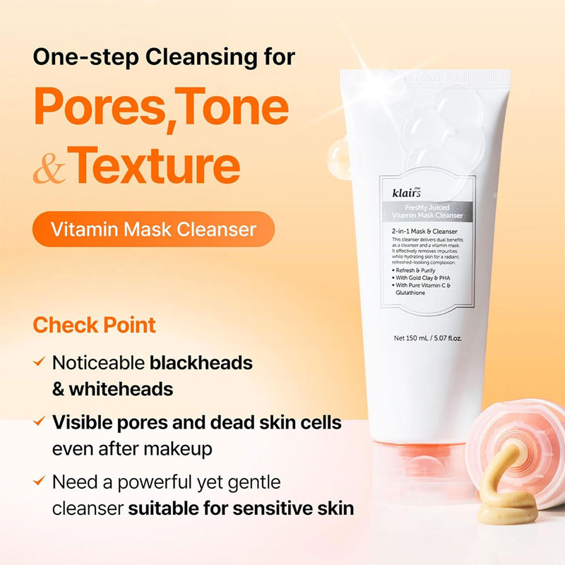 Klairs Freshly Juiced Vitamin Mask Cleanser Nudie Glow Australia