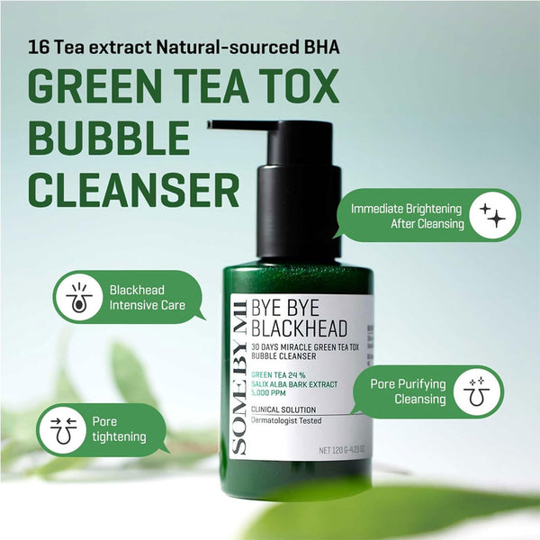 SOME BY MI Bye Bye Blackhead 30 Days Green Tea Tox Bubble Cleanser Nudie Glow Australia