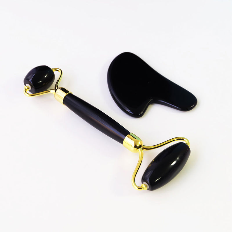 Black Obsidian Roller & Gua Sha Tool Nudie Glow Korean Beauty Australia